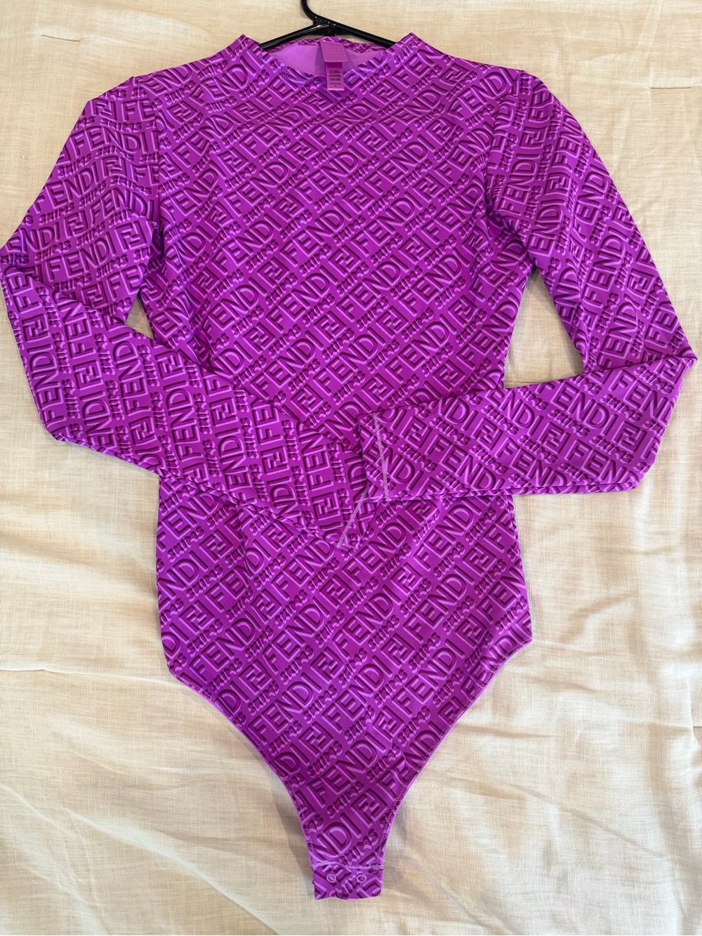 Fendi Purple Long-Sleeve Logo-Embossed Bodysuit